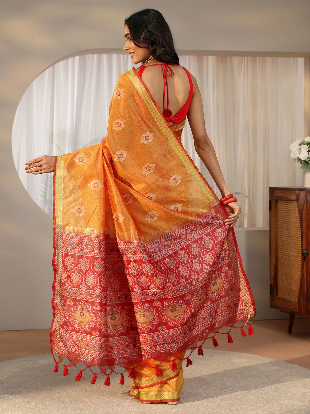  Libas Orange Woven Design Silk Blend Saree 