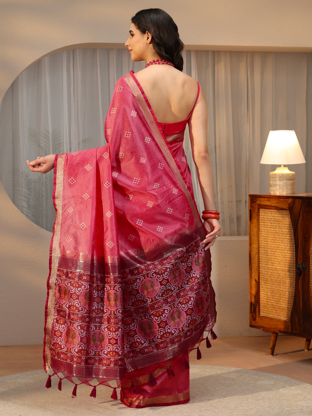  Libas Rose Pink Woven Design Silk Blend Saree 