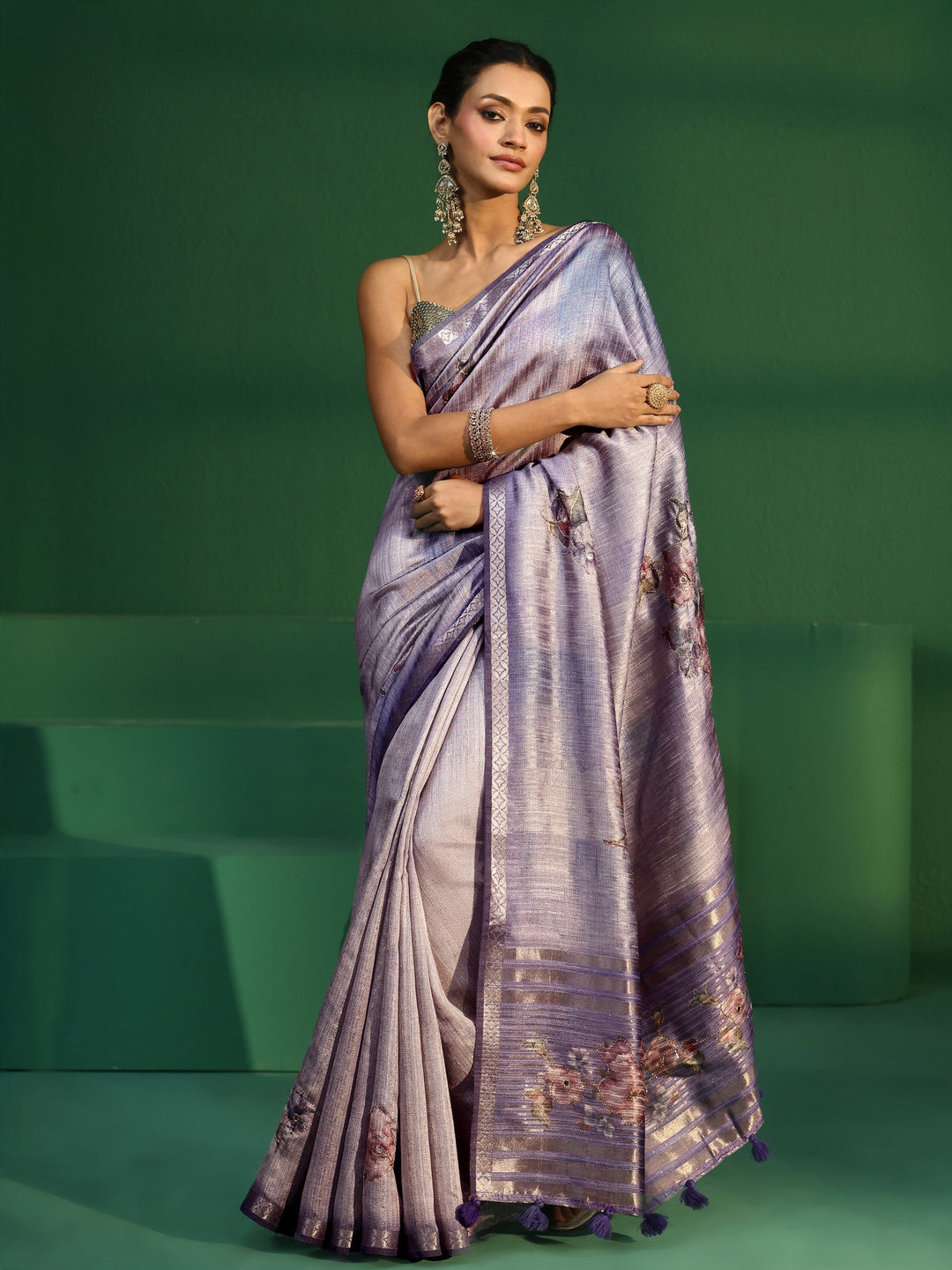  Libas Lavender Floral Print Silk Blend Saree 