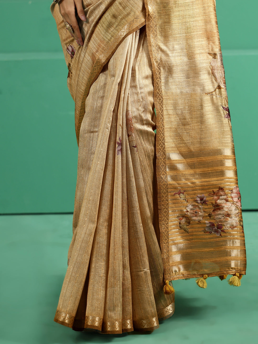  Libas Mustard Floral Print Silk Blend Saree 