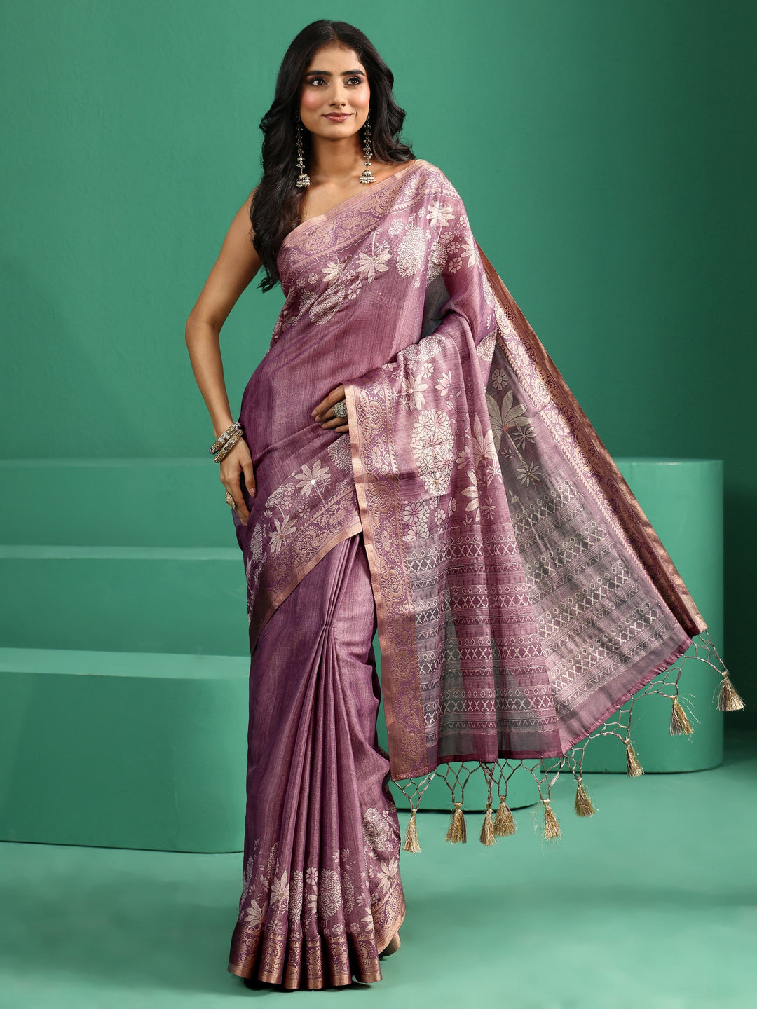  Libas Lavender Pichwai Tree Print Silk Blend Saree 