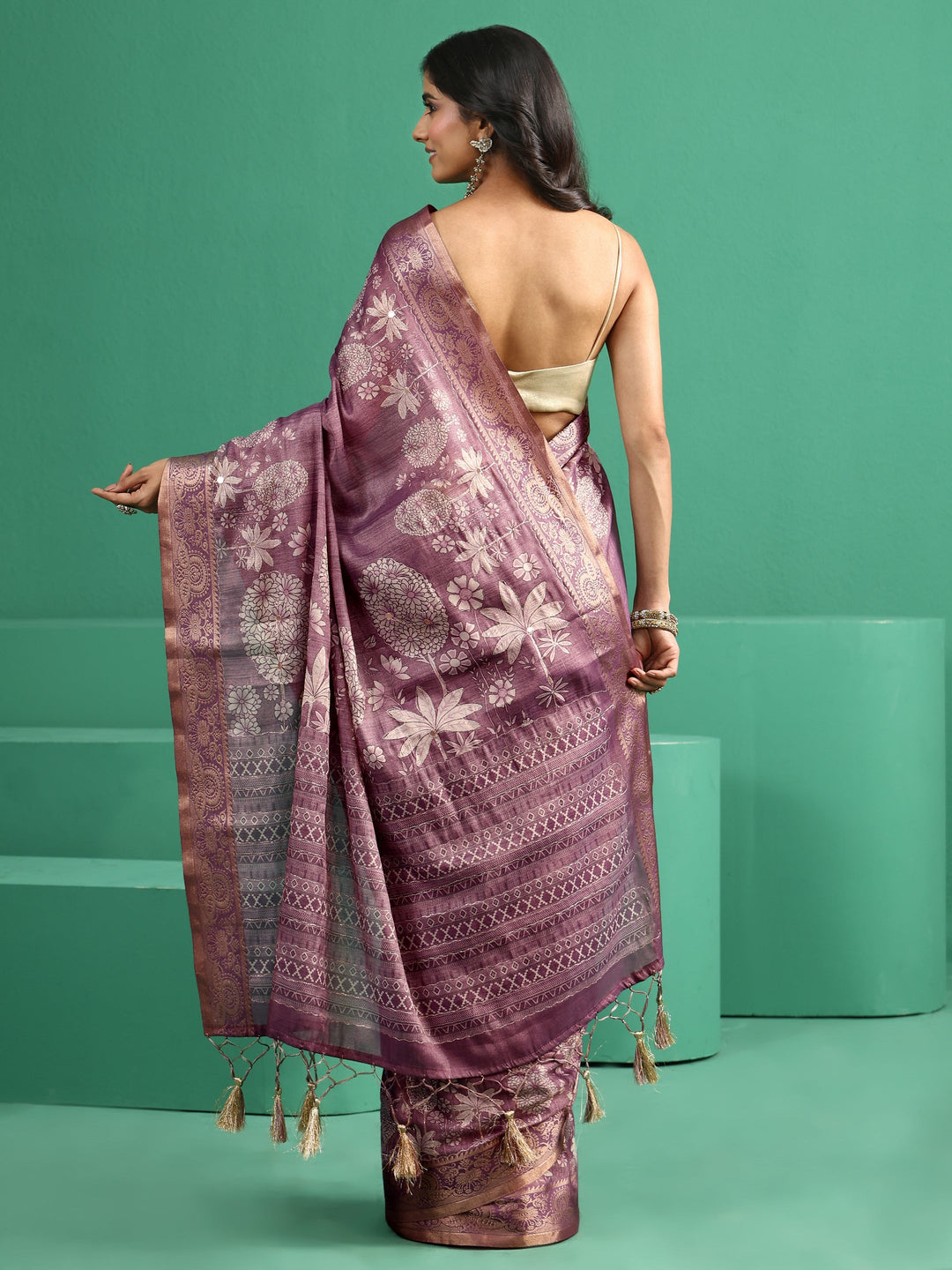  Libas Lavender Pichwai Tree Print Silk Blend Saree 