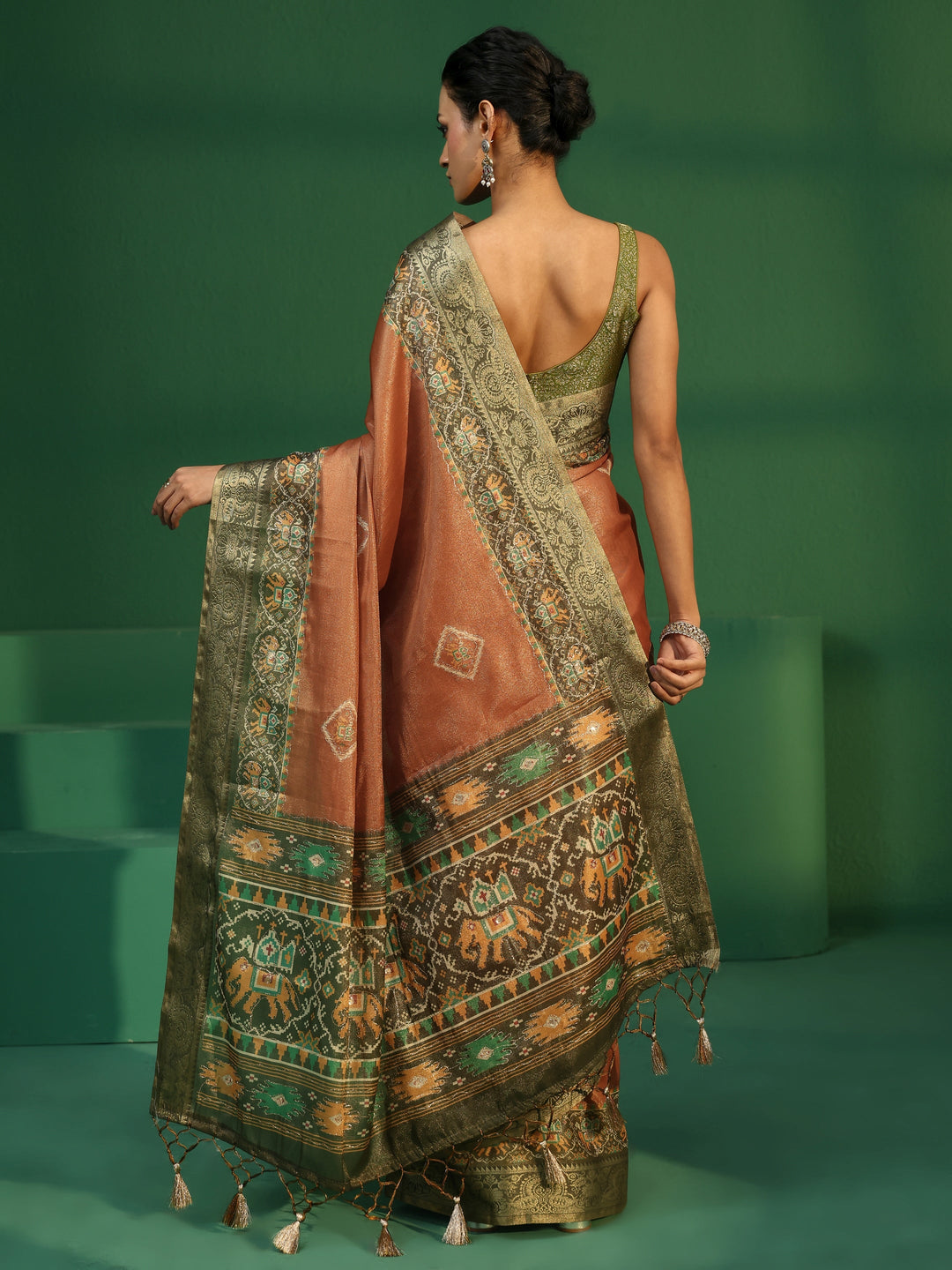 Libas Rust Silk Blend Saree with Patola Border 