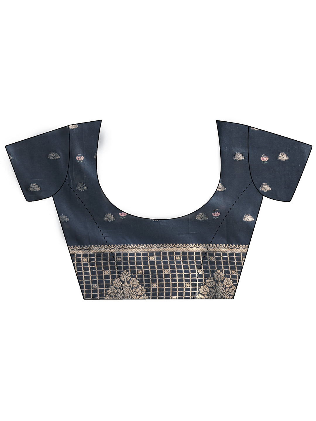  Libas Midnight Blue Printed Silk Blend with Woven Design Border 