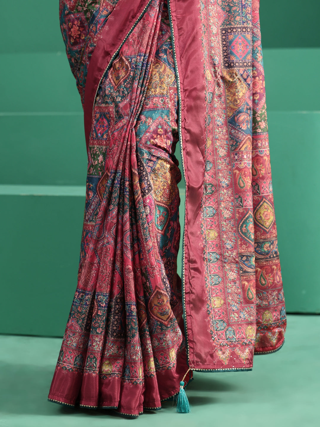  Libas Multicolour Sequin Embellished Printed Satin Saree 