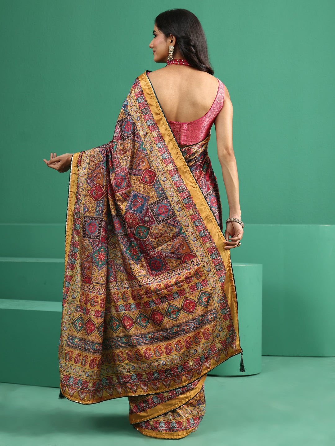 Libas Multicolour Sequin Embellished Printed Satin Saree 