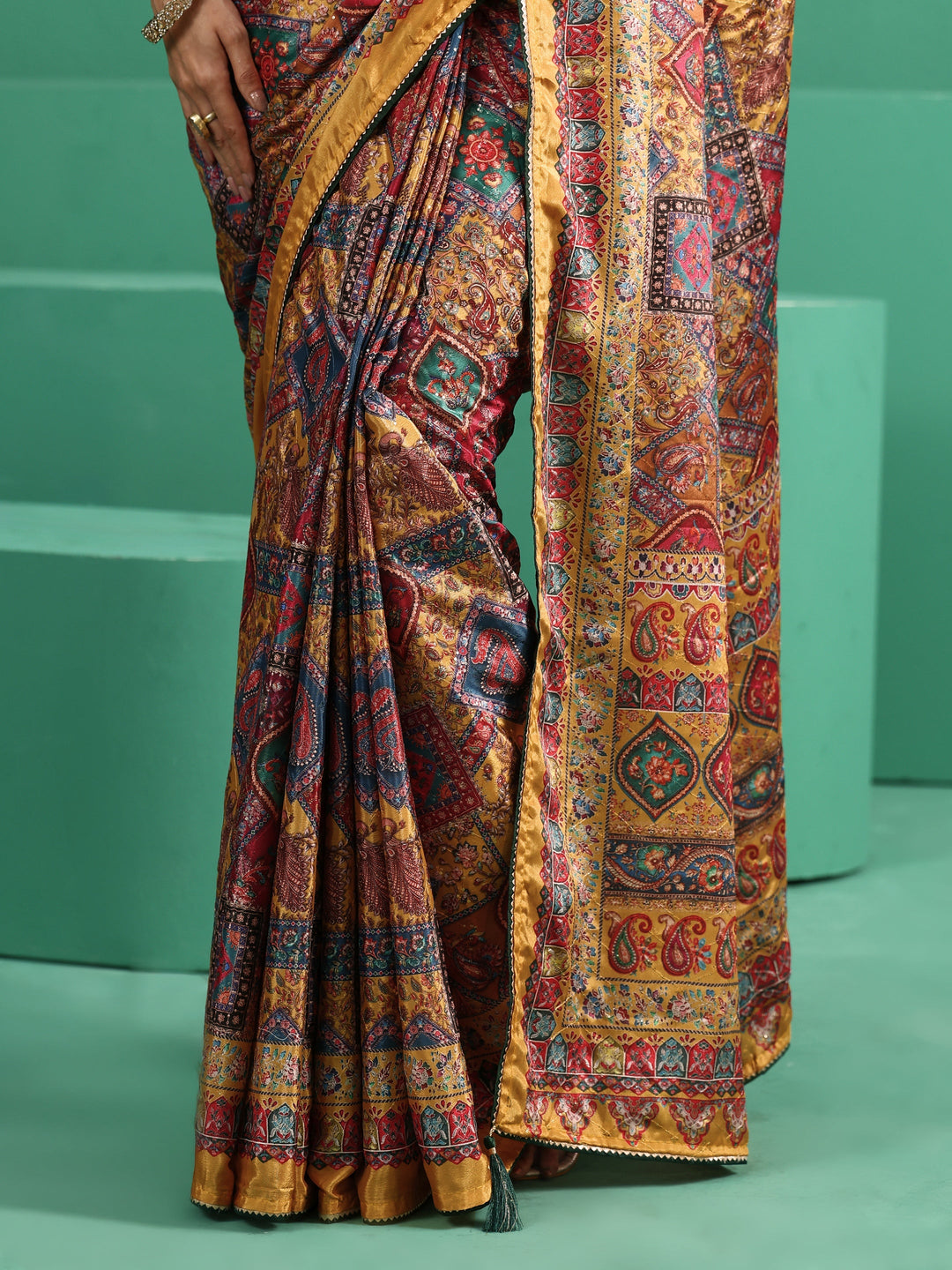  Libas Multicolour Sequin Embellished Printed Satin Saree 