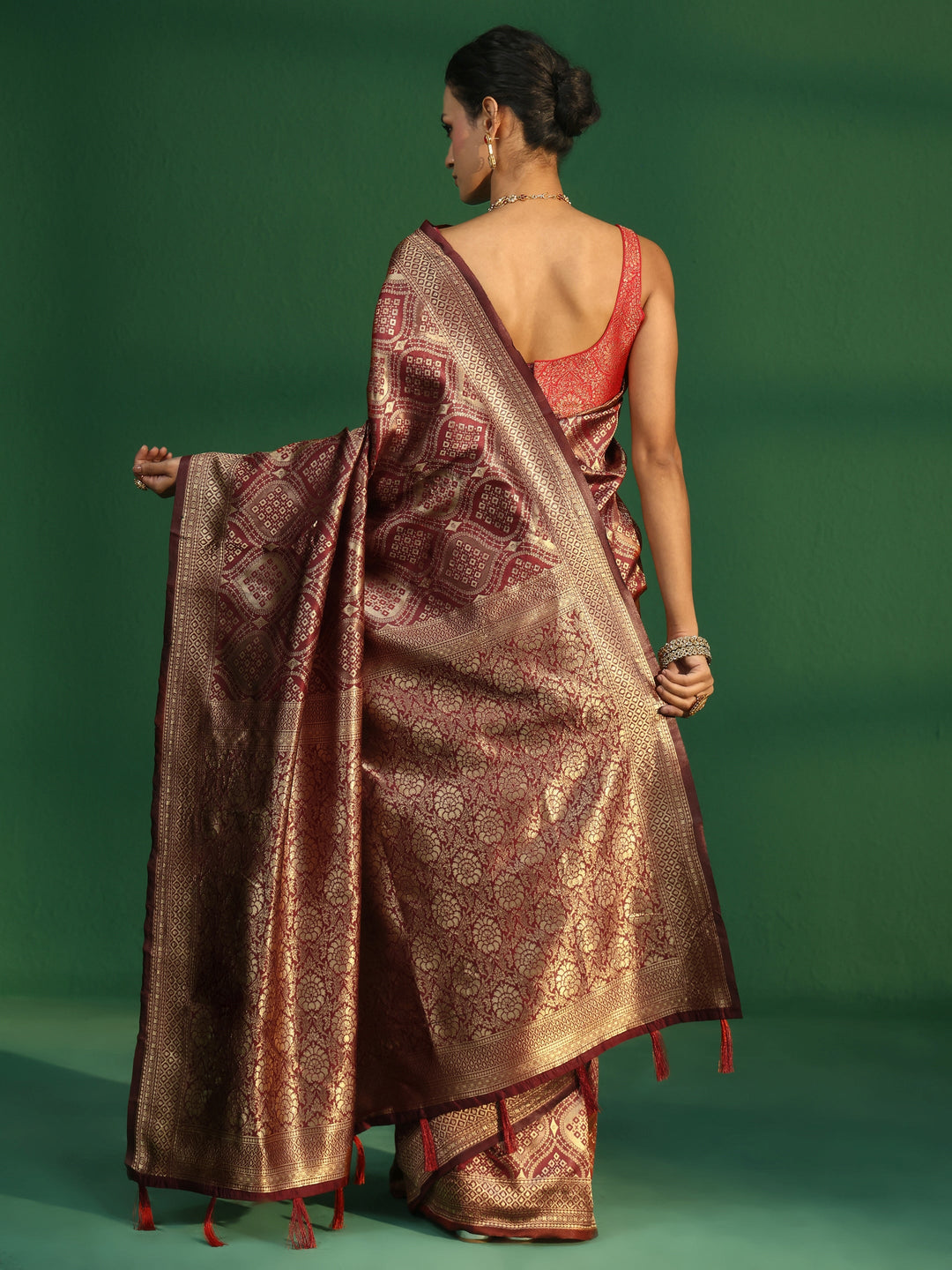  Libas Crimson Red Brocade Saree 