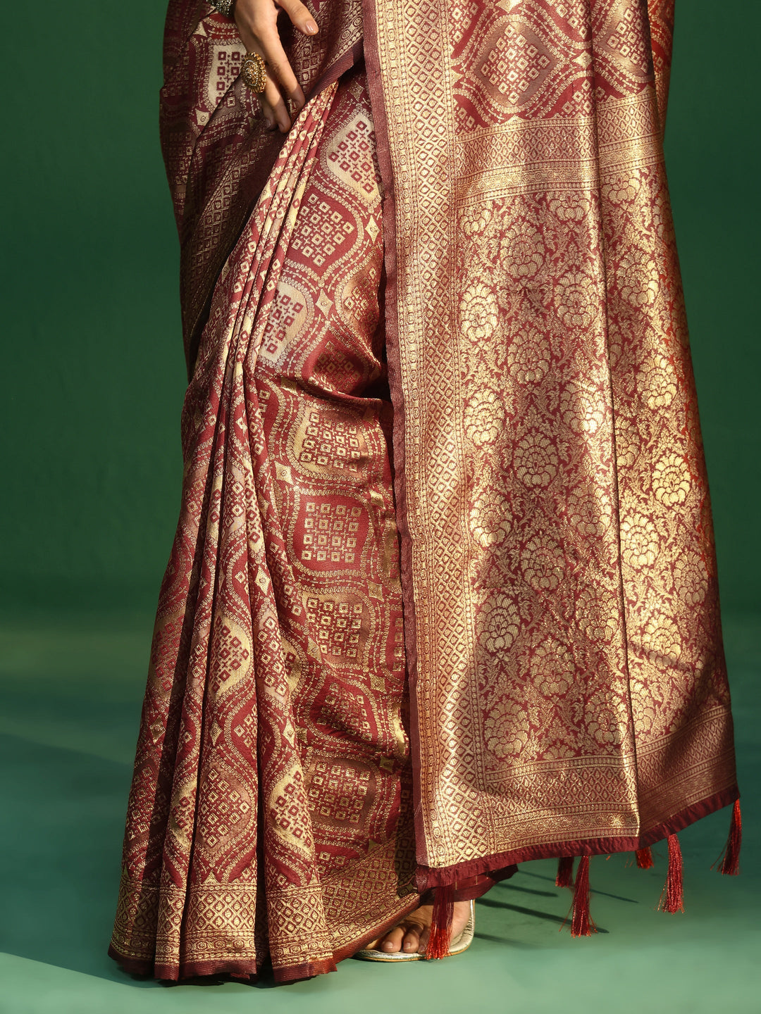  Libas Crimson Red Brocade Saree 