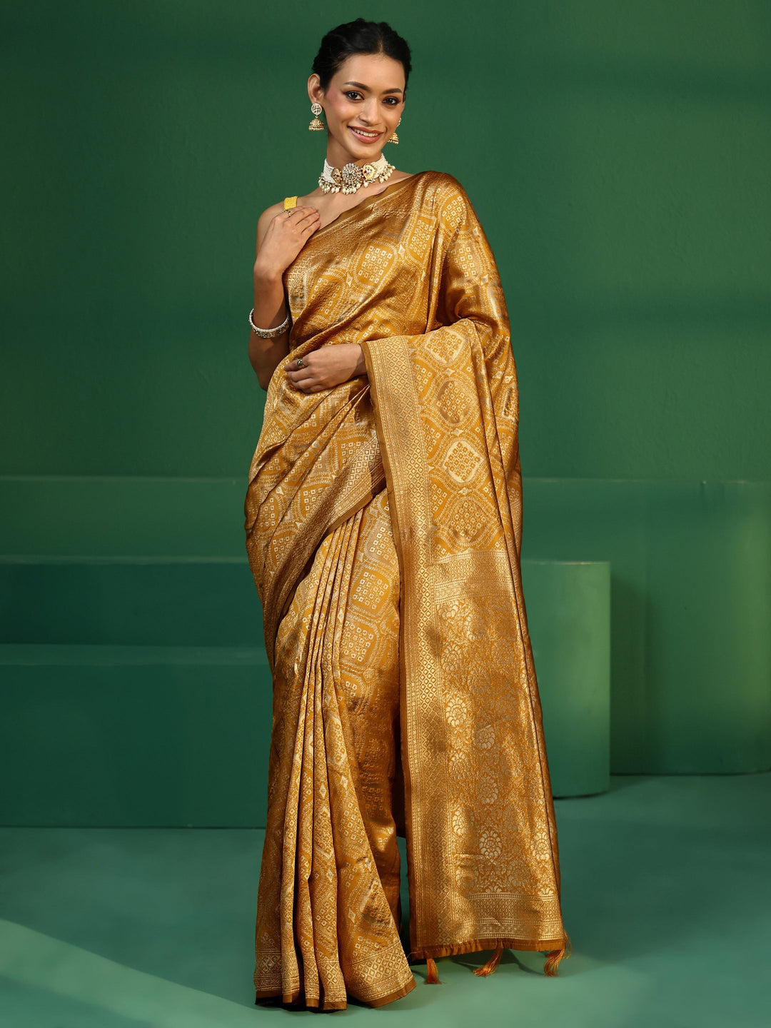  Libas Golden Mustard Brocade Saree 