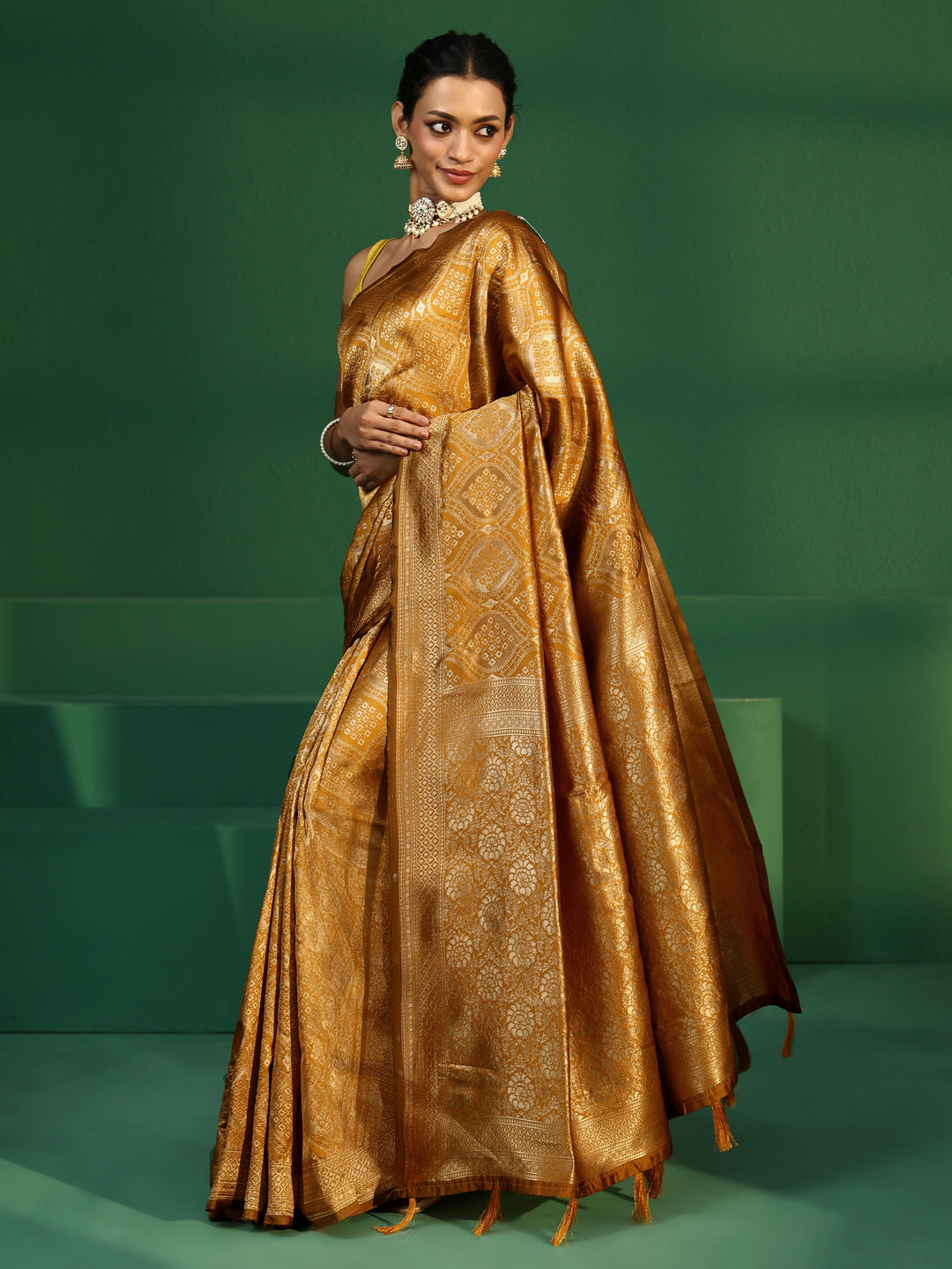  Libas Golden Mustard Brocade Saree 