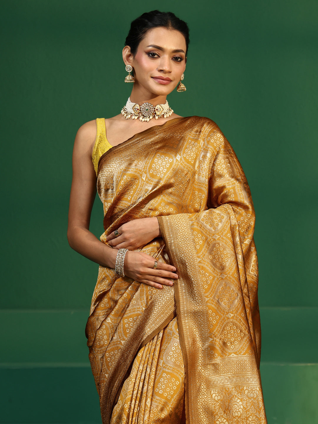  Libas Golden Mustard Brocade Saree 
