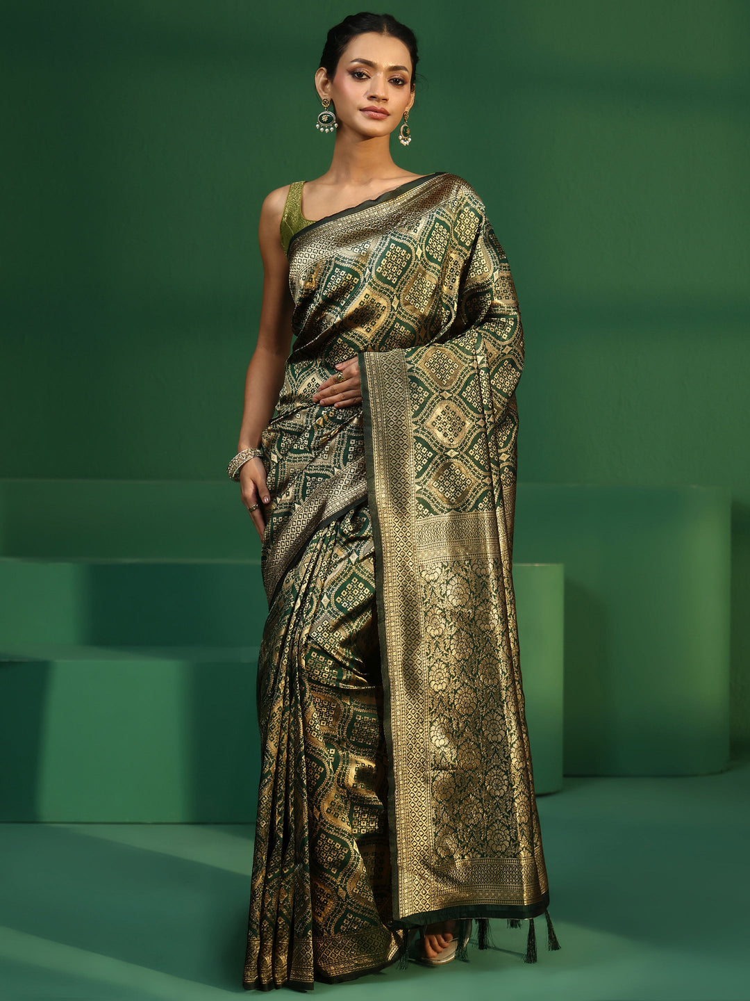  Libas Jungle Green Brocade Saree 