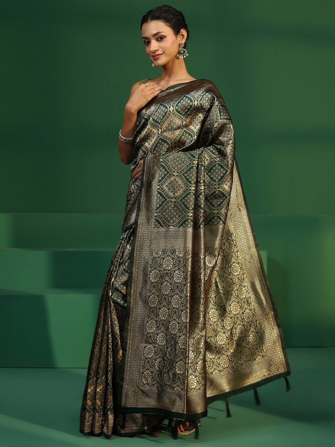  Libas Jungle Green Brocade Saree 