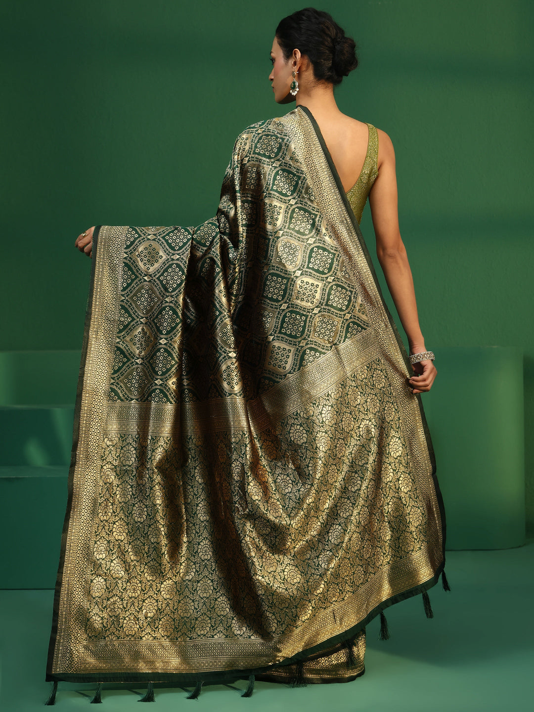  Libas Jungle Green Brocade Saree 