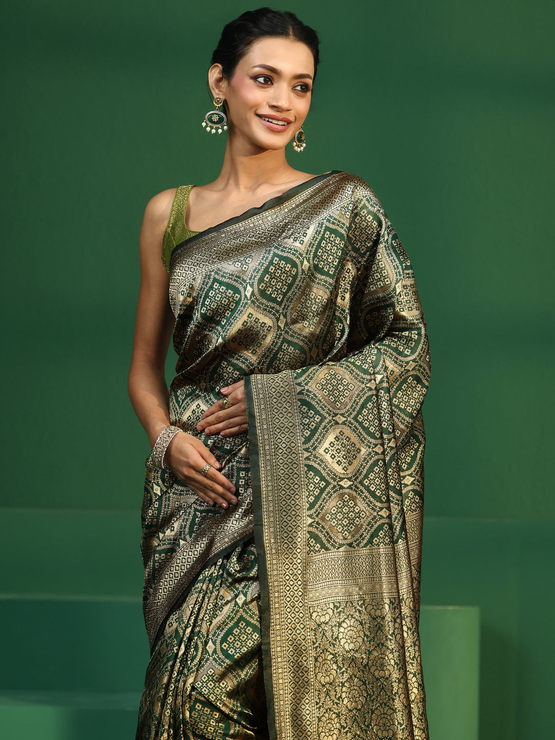  Libas Jungle Green Brocade Saree 