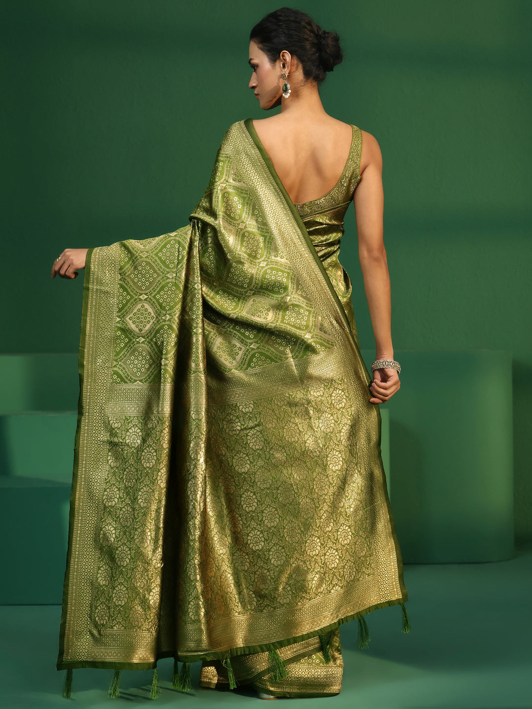  Libas Leaf Green Brocade Saree 