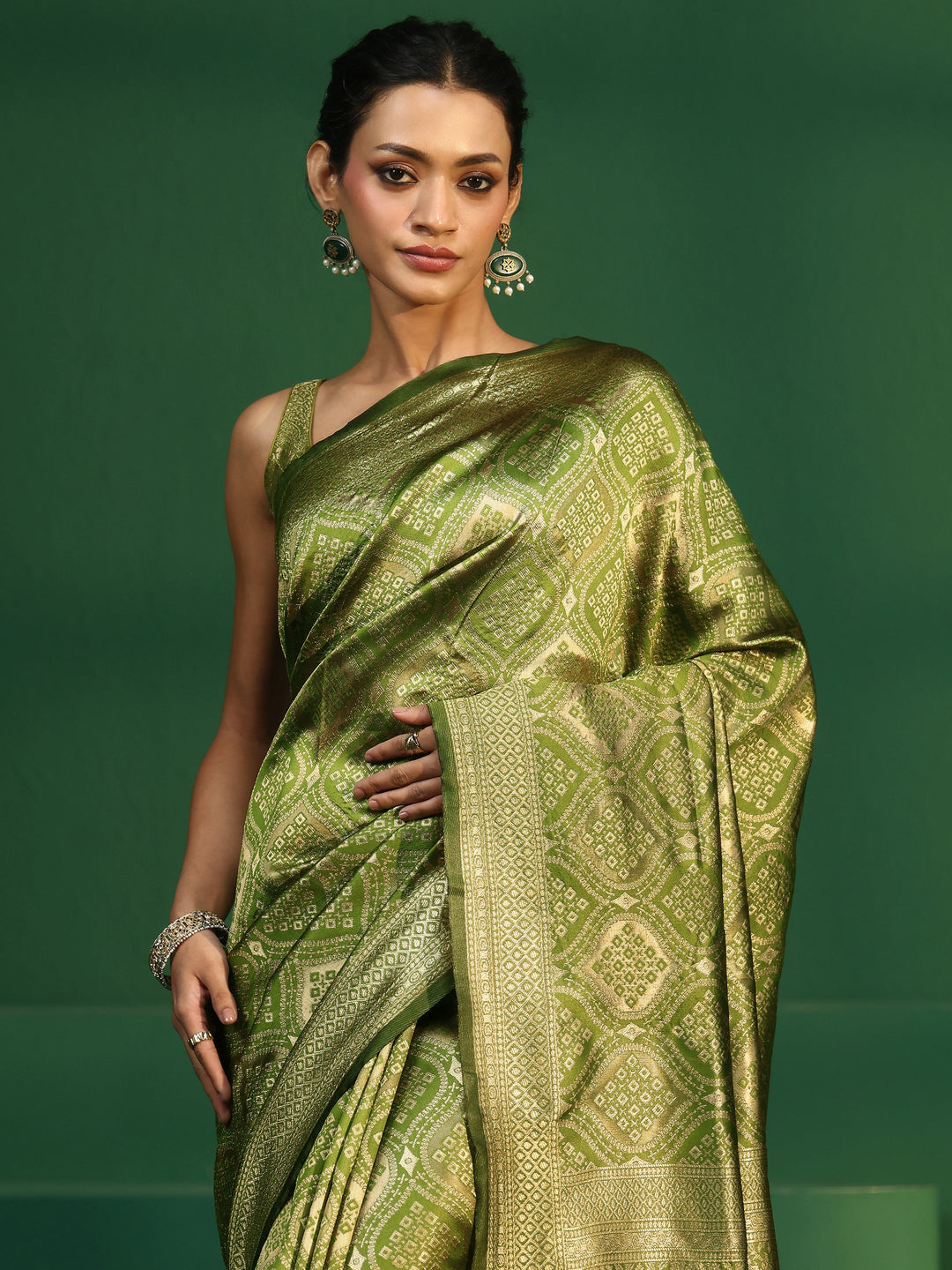  Libas Leaf Green Brocade Saree 