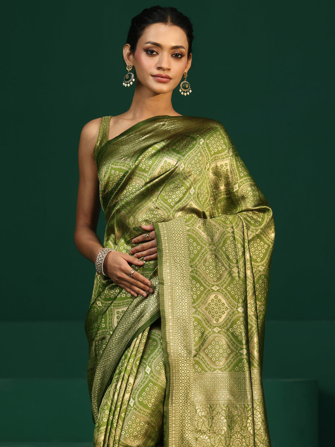  Libas Leaf Green Brocade Saree 