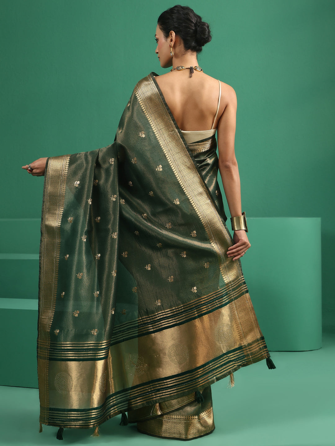  Libas Green Floral Embroidered Tissue Saree 