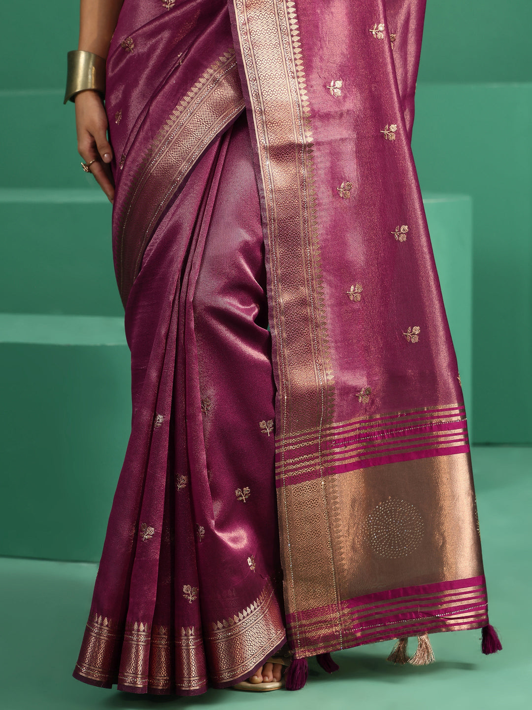  Libas Rose Pink Floral Embroidered Tissue Saree 