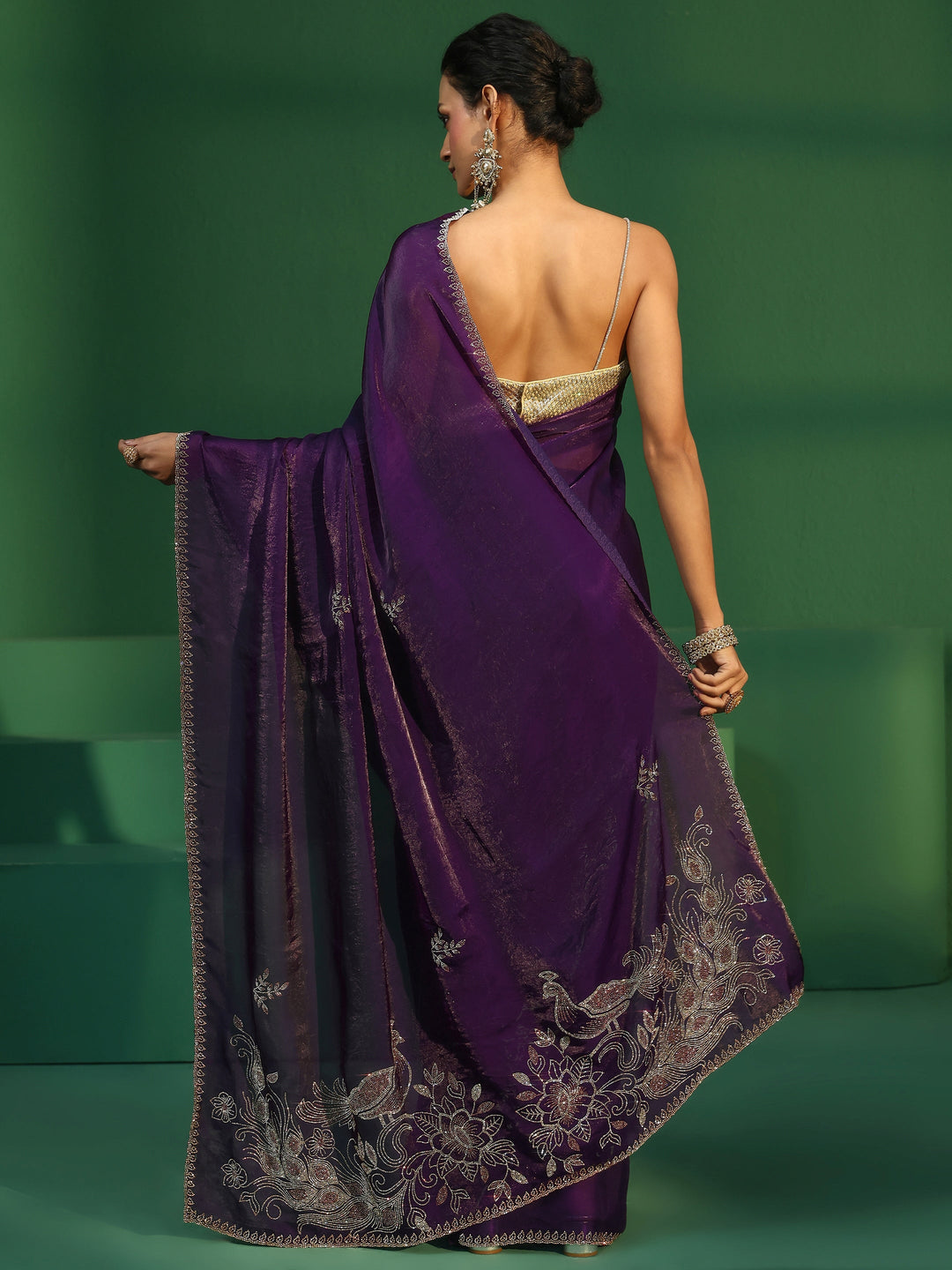  Libas Regal Purple Tissue Saree with Embellished Pallu 