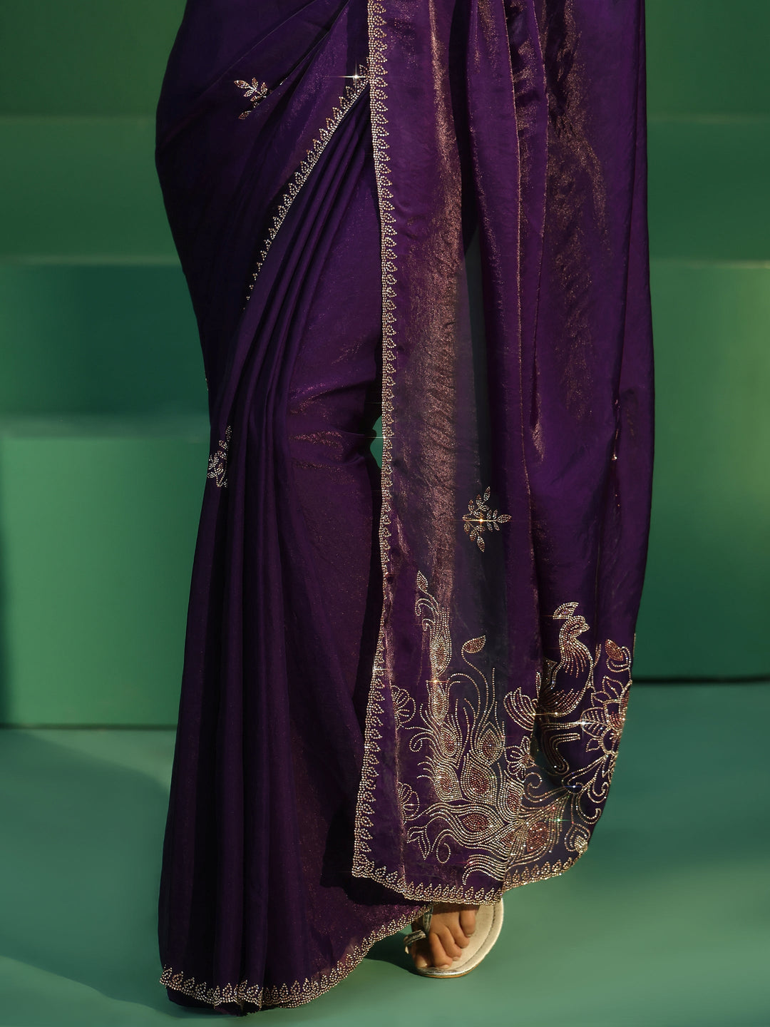 Libas Regal Purple Tissue Saree with Embellished Pallu 