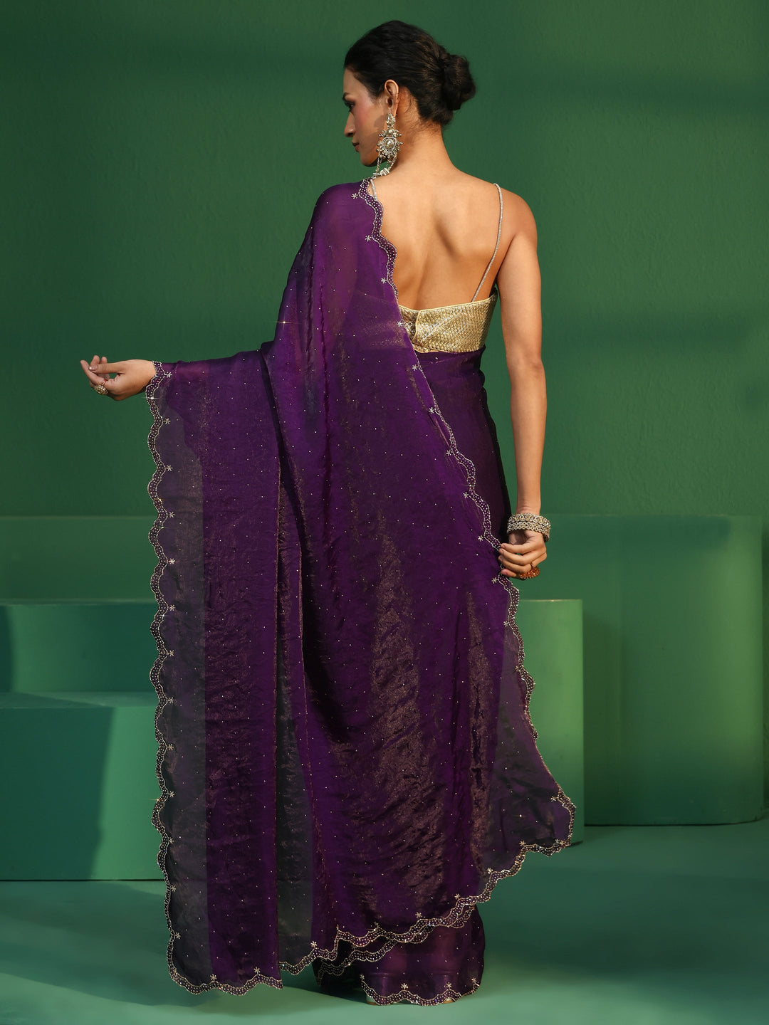  Libas Regal Purple Embellished Tissue Saree 