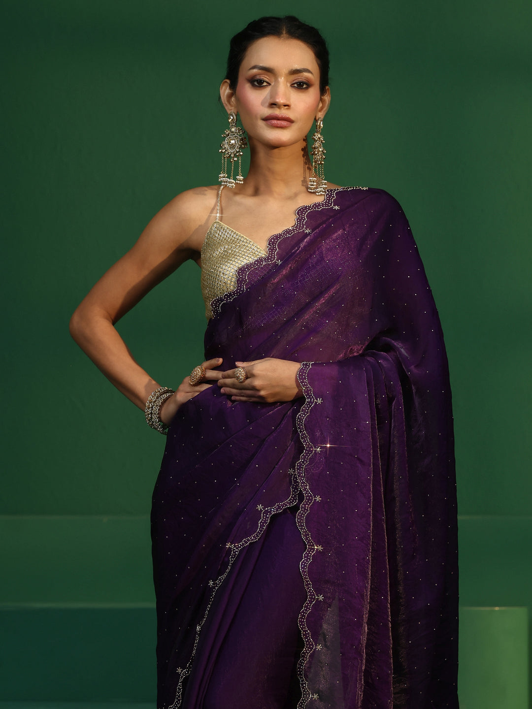 Libas Regal Purple Embellished Tissue Saree 