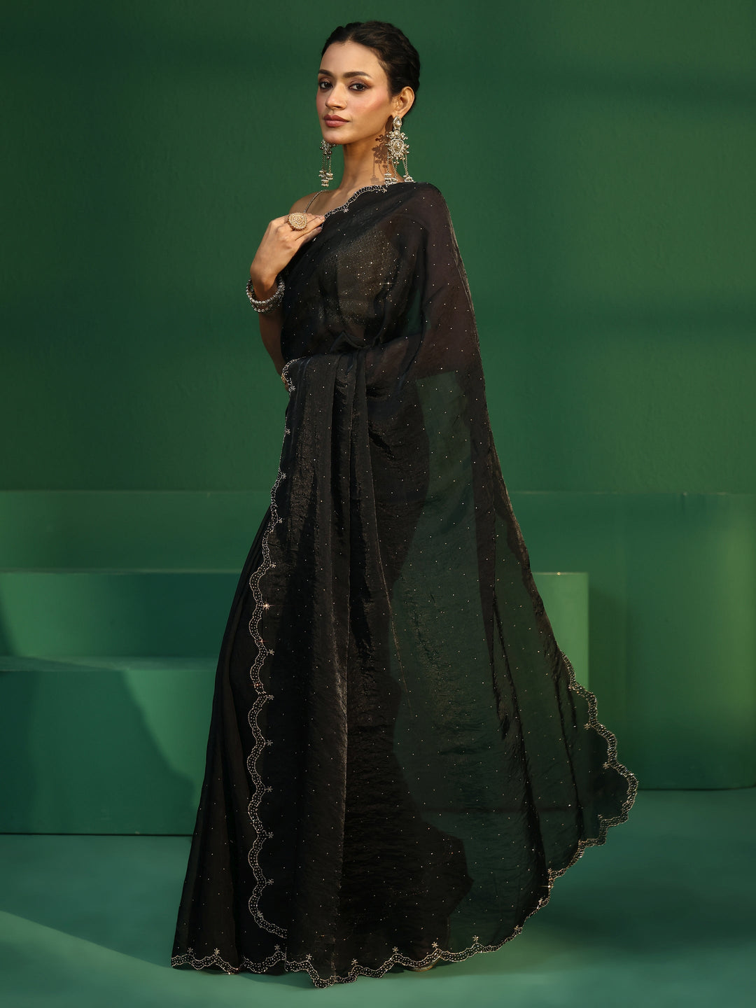  Libas Black Embellished Tissue Saree 