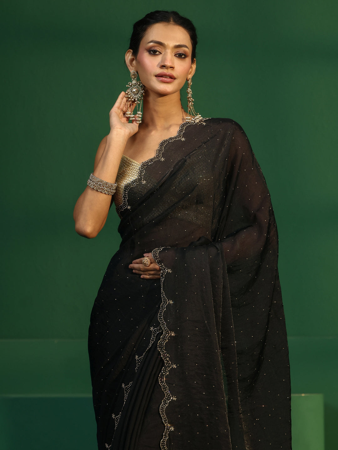  Libas Black Embellished Tissue Saree 