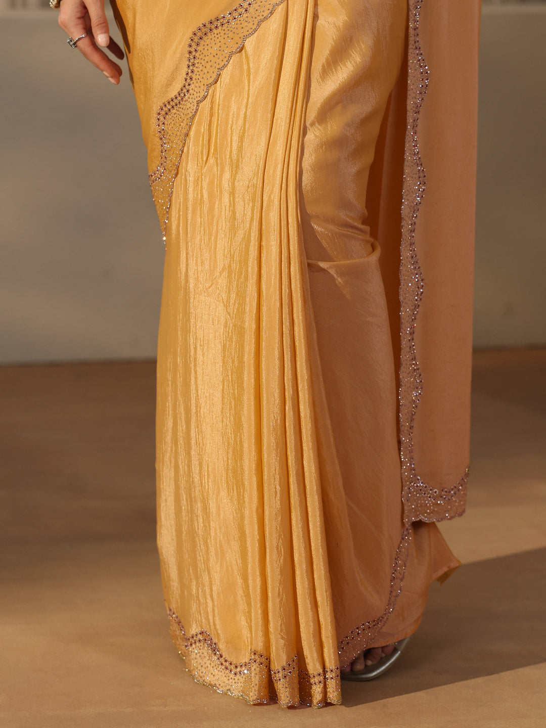  Libas Mustard Satin Saree with Embellished Border 