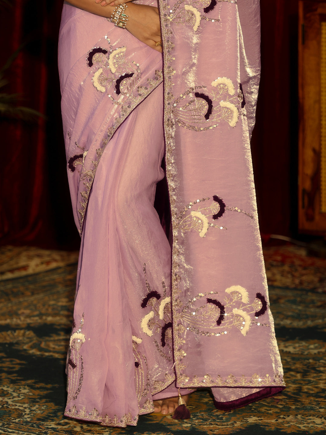  Libas Lavender Sequin Embellished Tissue Saree 