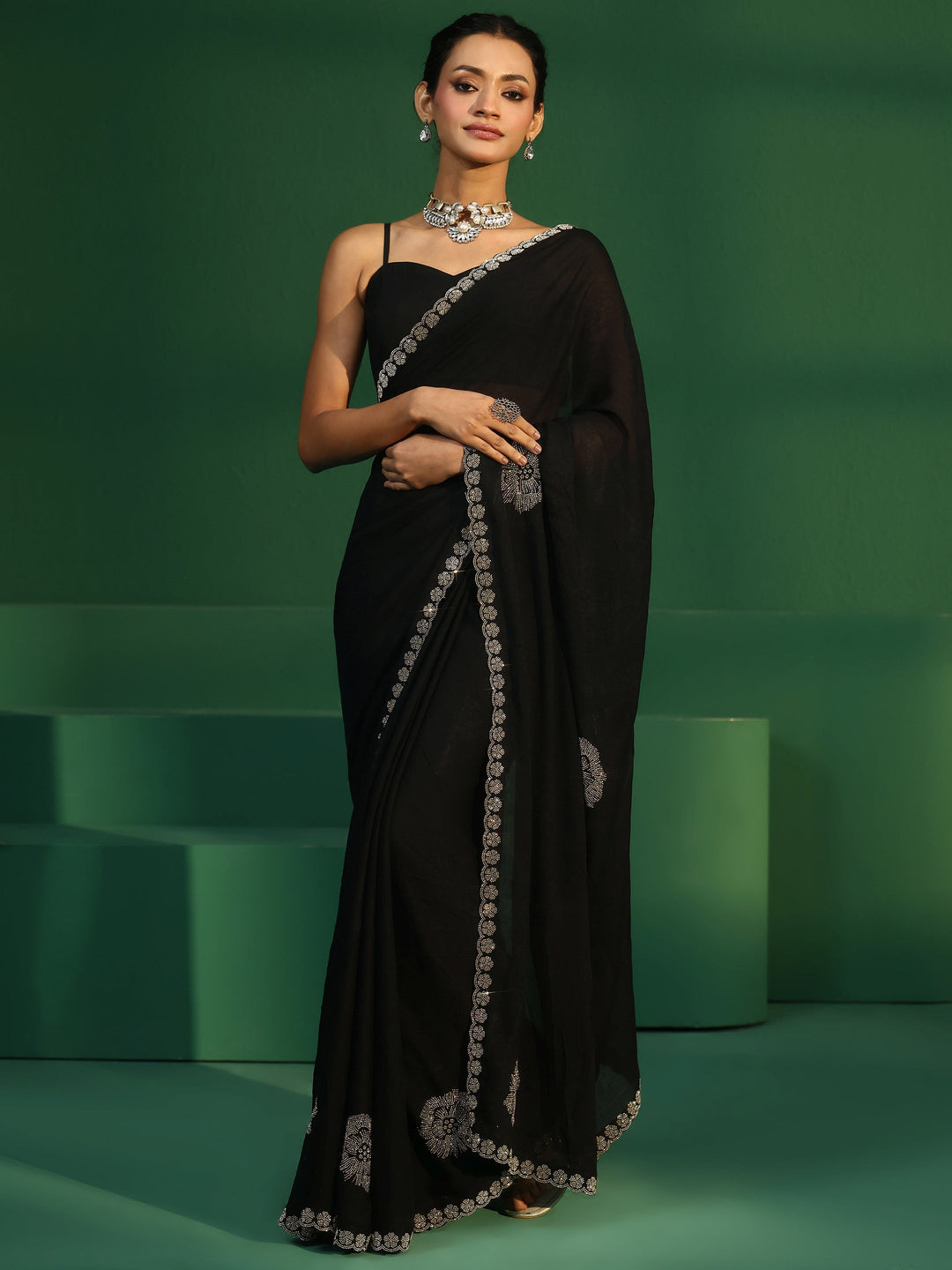  Libas Midnight Black Embellished Silk Blend Saree 