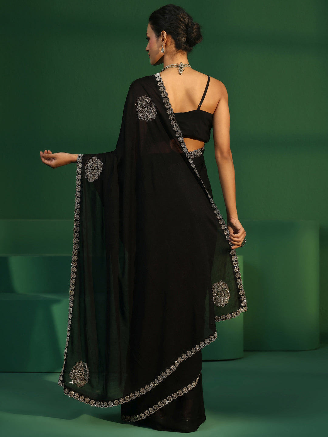  Libas Midnight Black Embellished Silk Blend Saree 