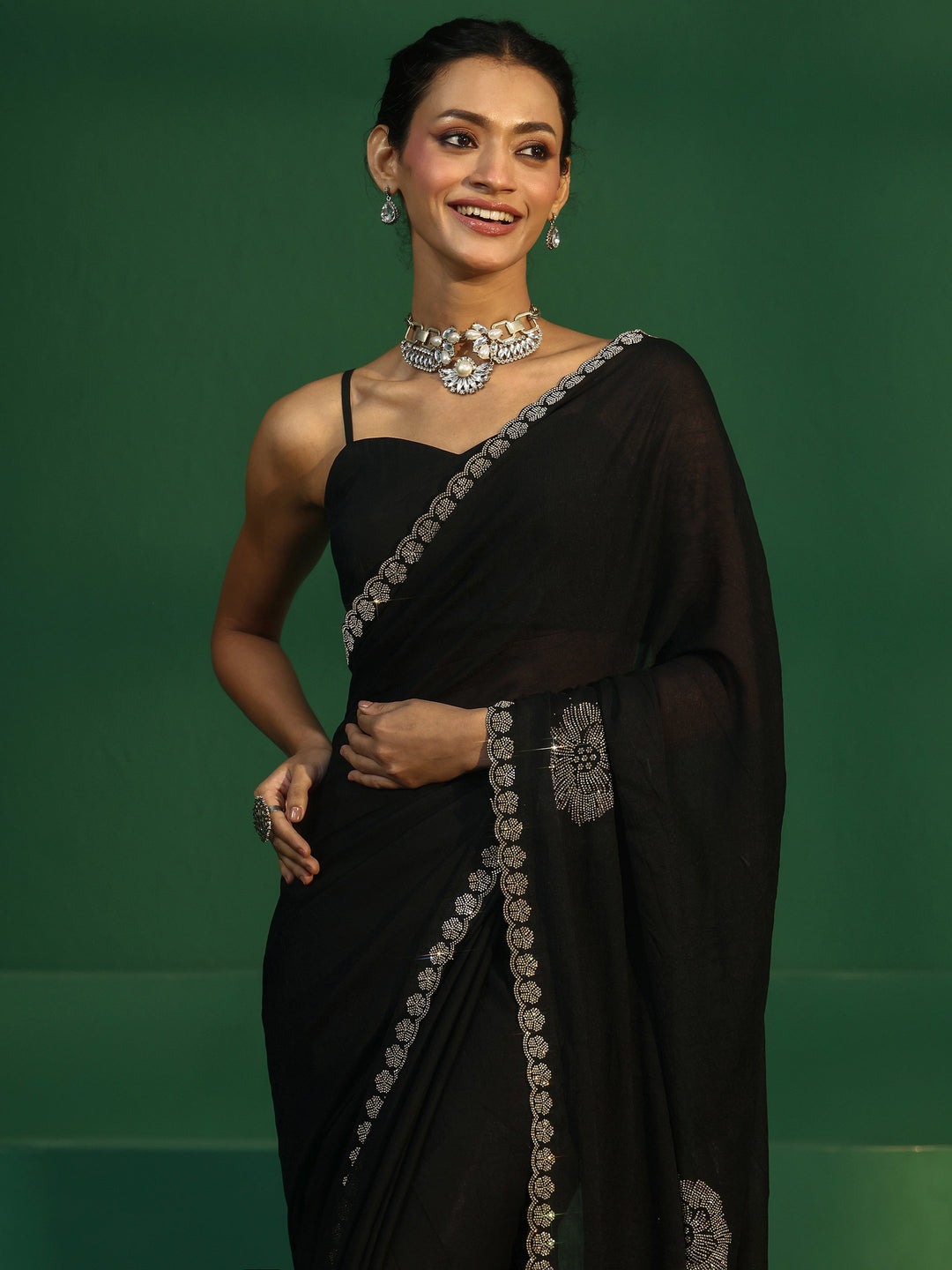  Libas Midnight Black Embellished Silk Blend Saree 