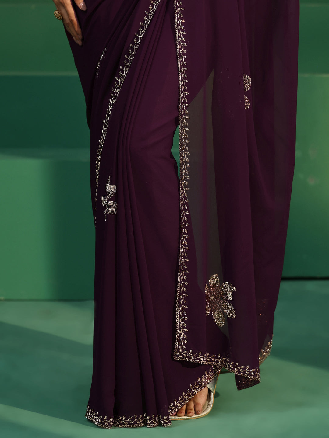  Libas Burgundy Embellished Georgette Saree 