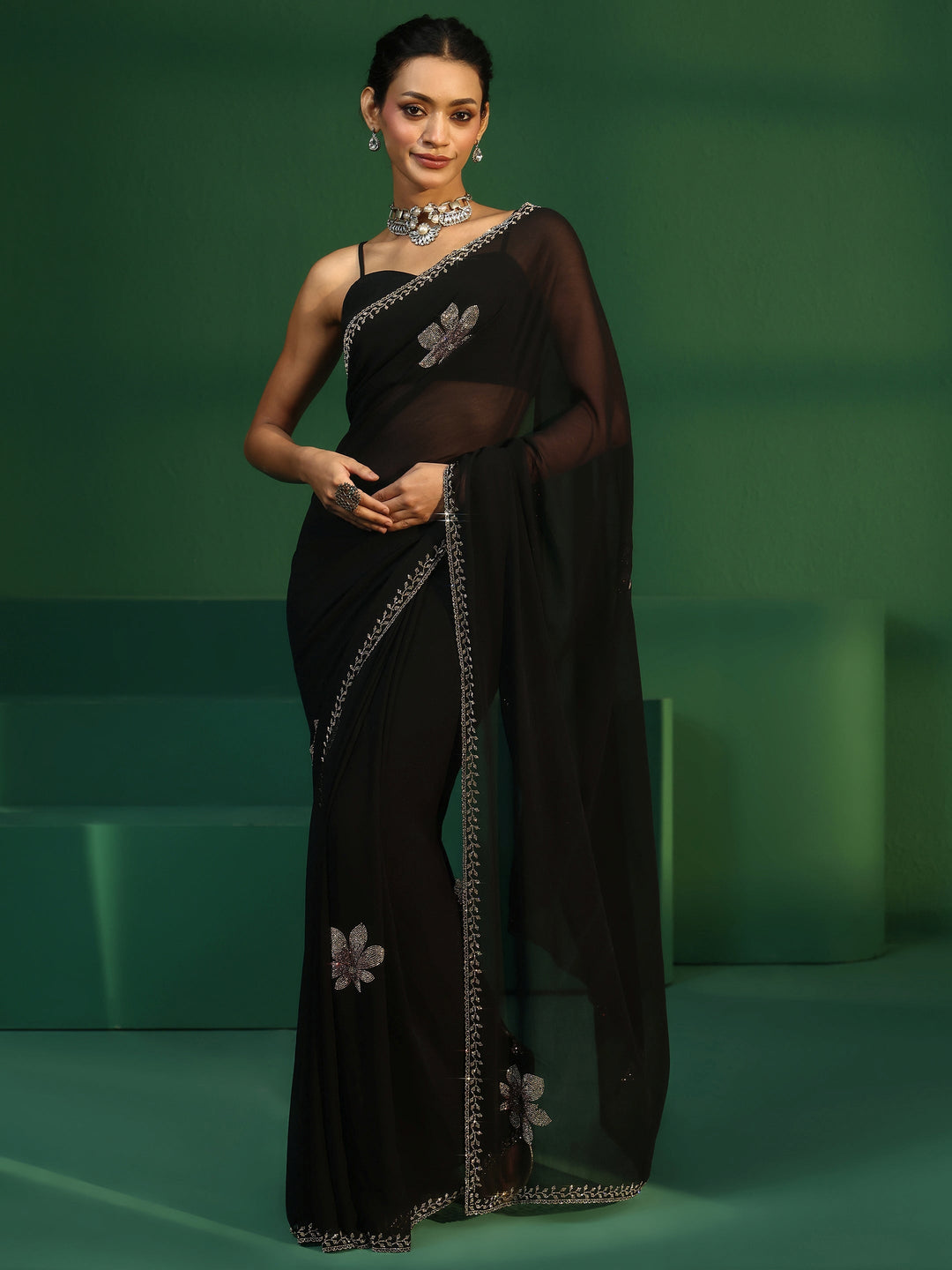  Libas Midnight Black Embellished Georgette Saree 