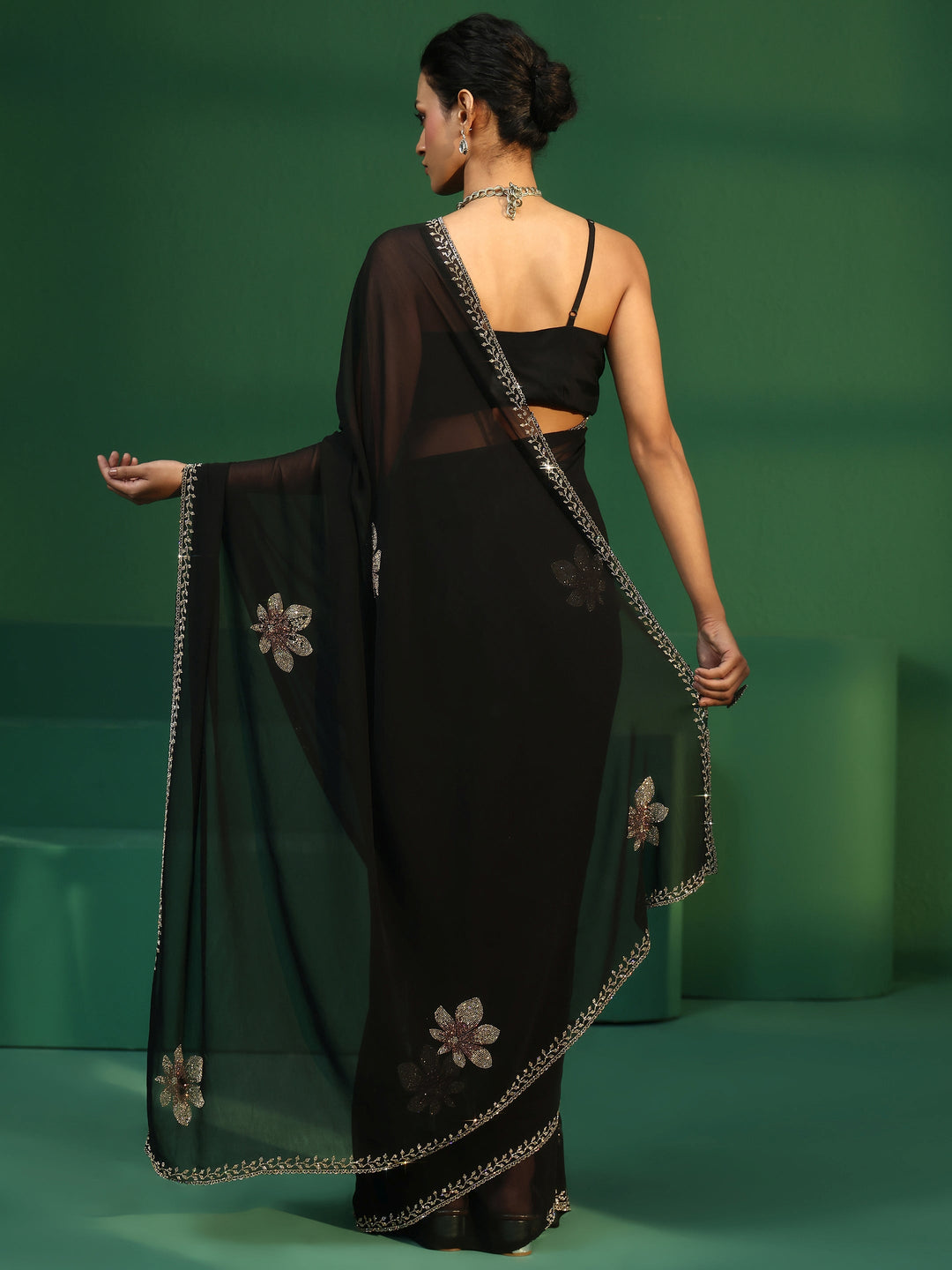  Libas Midnight Black Embellished Georgette Saree 