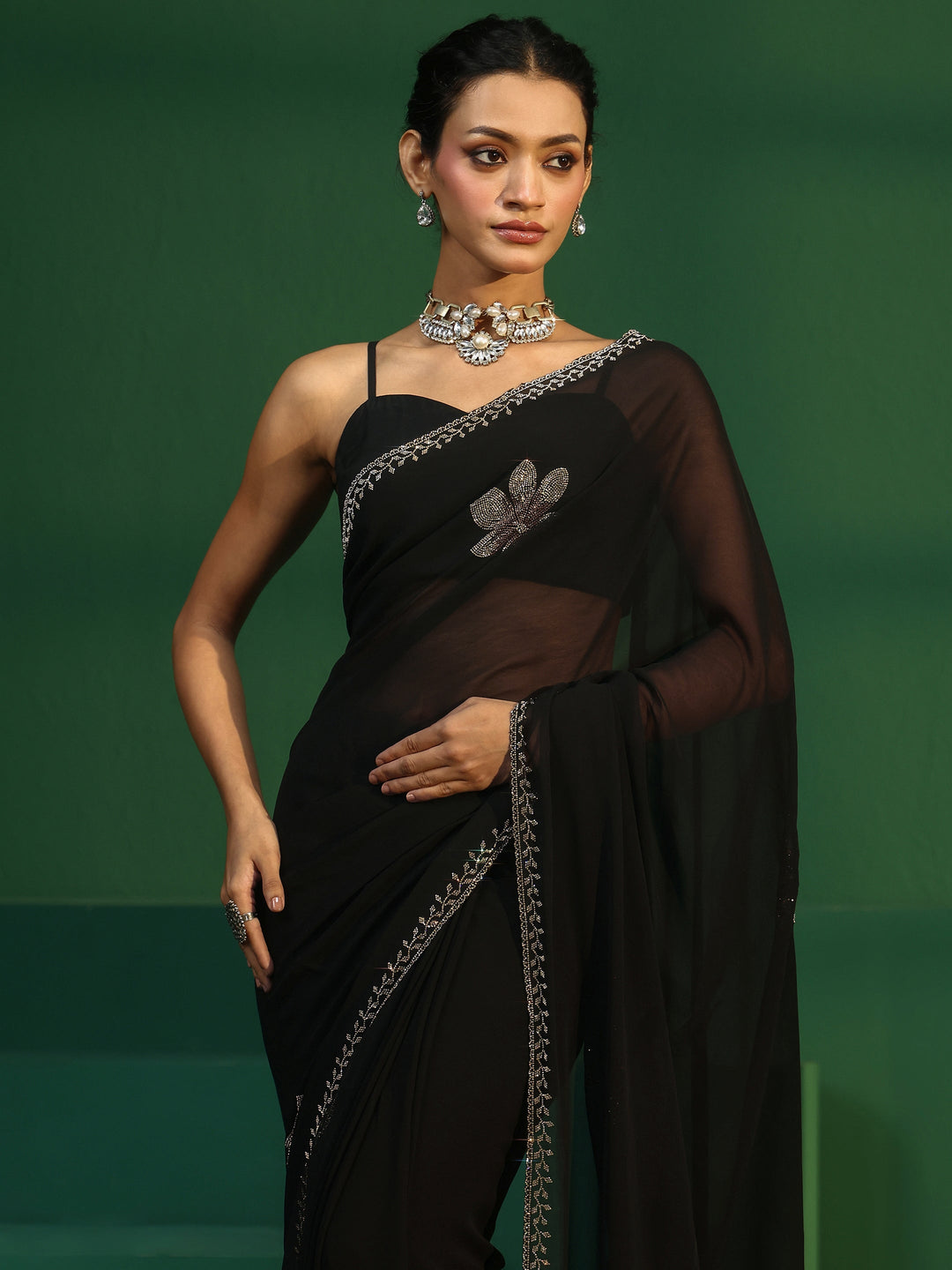  Libas Midnight Black Embellished Georgette Saree 