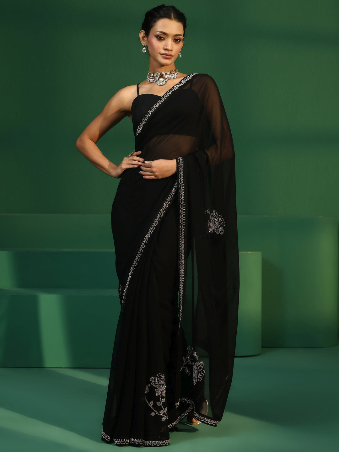  Libas Midnight Black Embellished Georgette Saree 