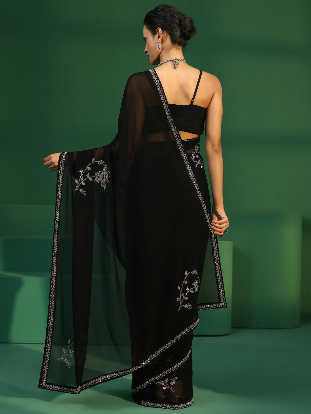  Libas Midnight Black Embellished Georgette Saree 