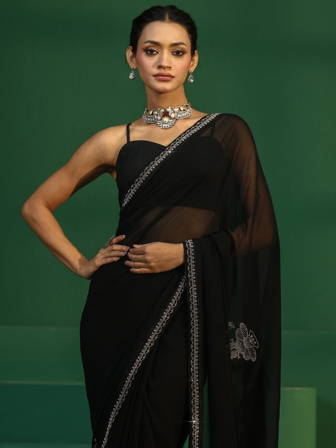  Libas Midnight Black Embellished Georgette Saree 
