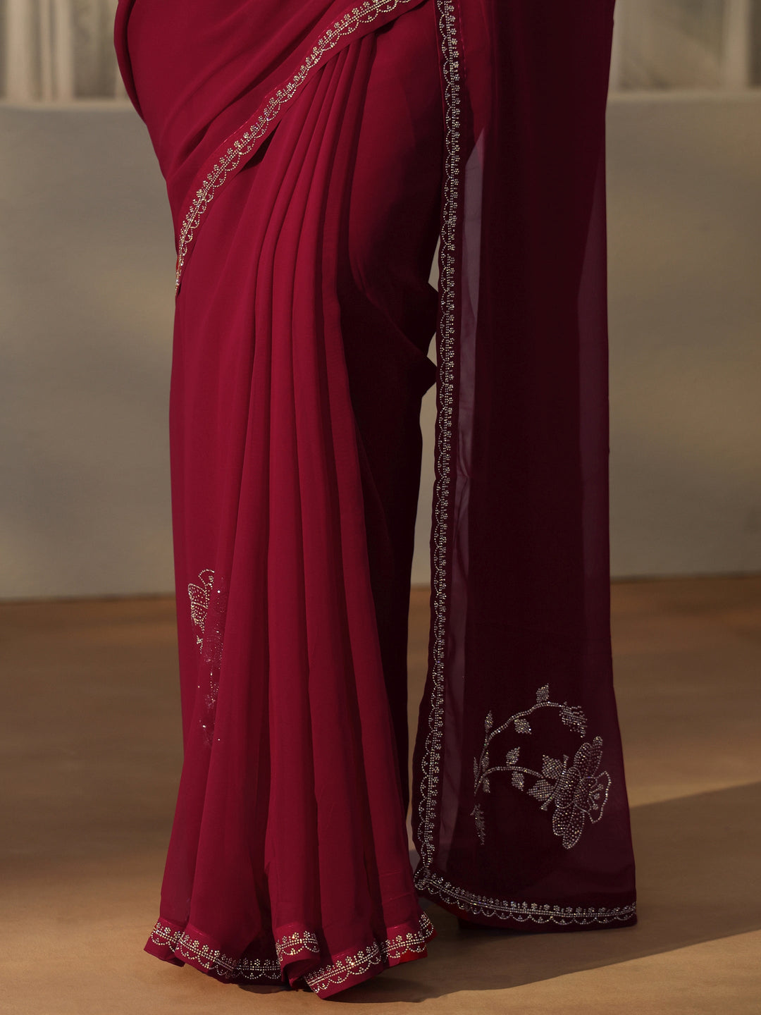 Libas Rani Pink Floral Embellished Georgette Saree 