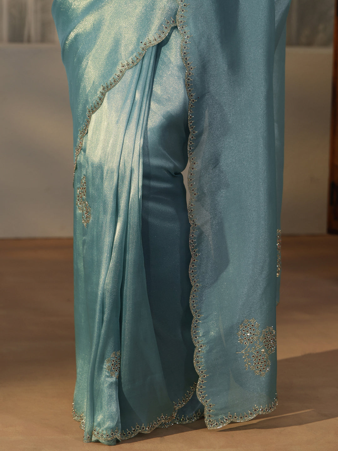  Libas Ice Blue Embellished Organza Saree 