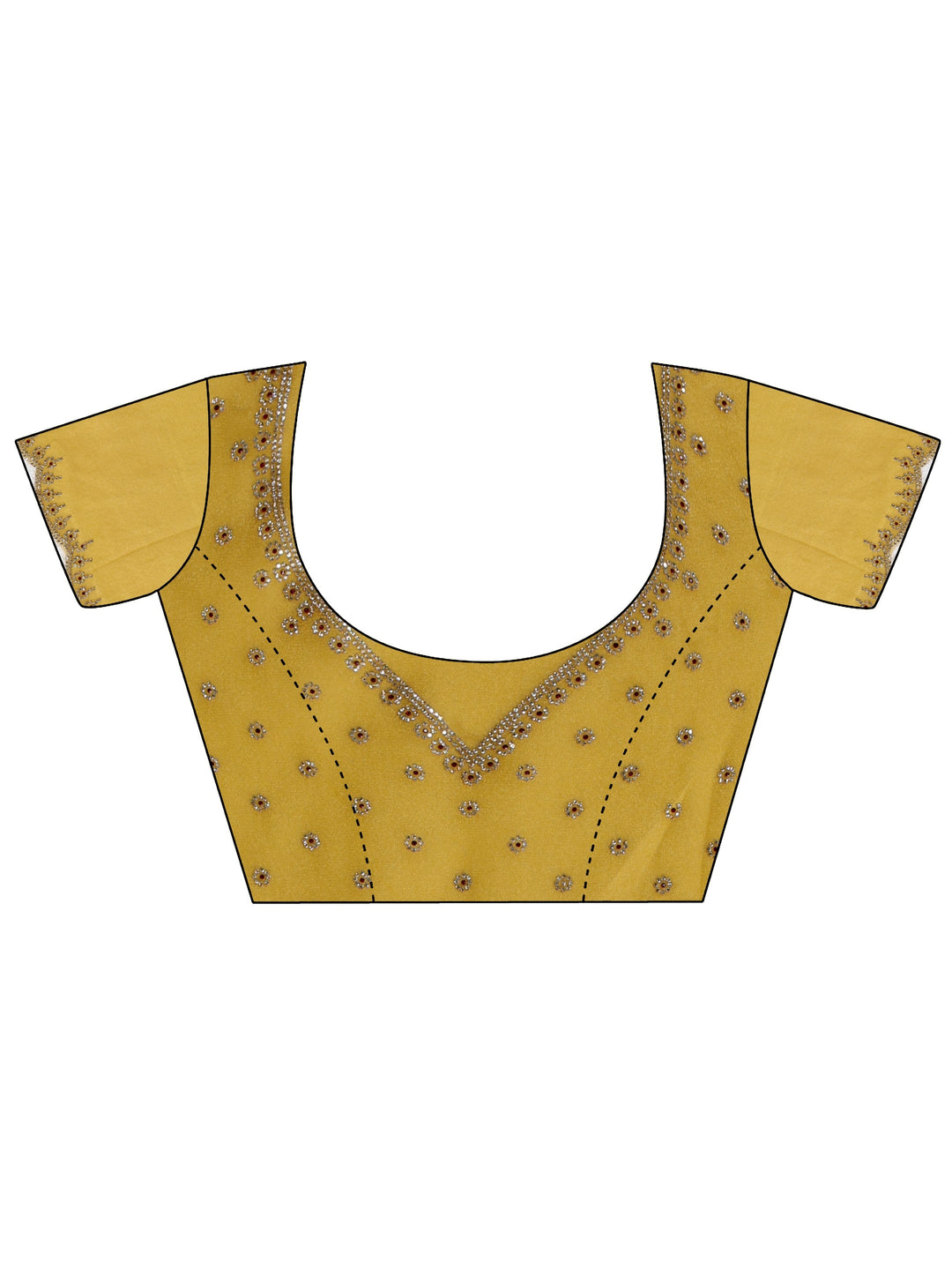  Libas Mustard Embellished Organza Saree with Scalloped Border 