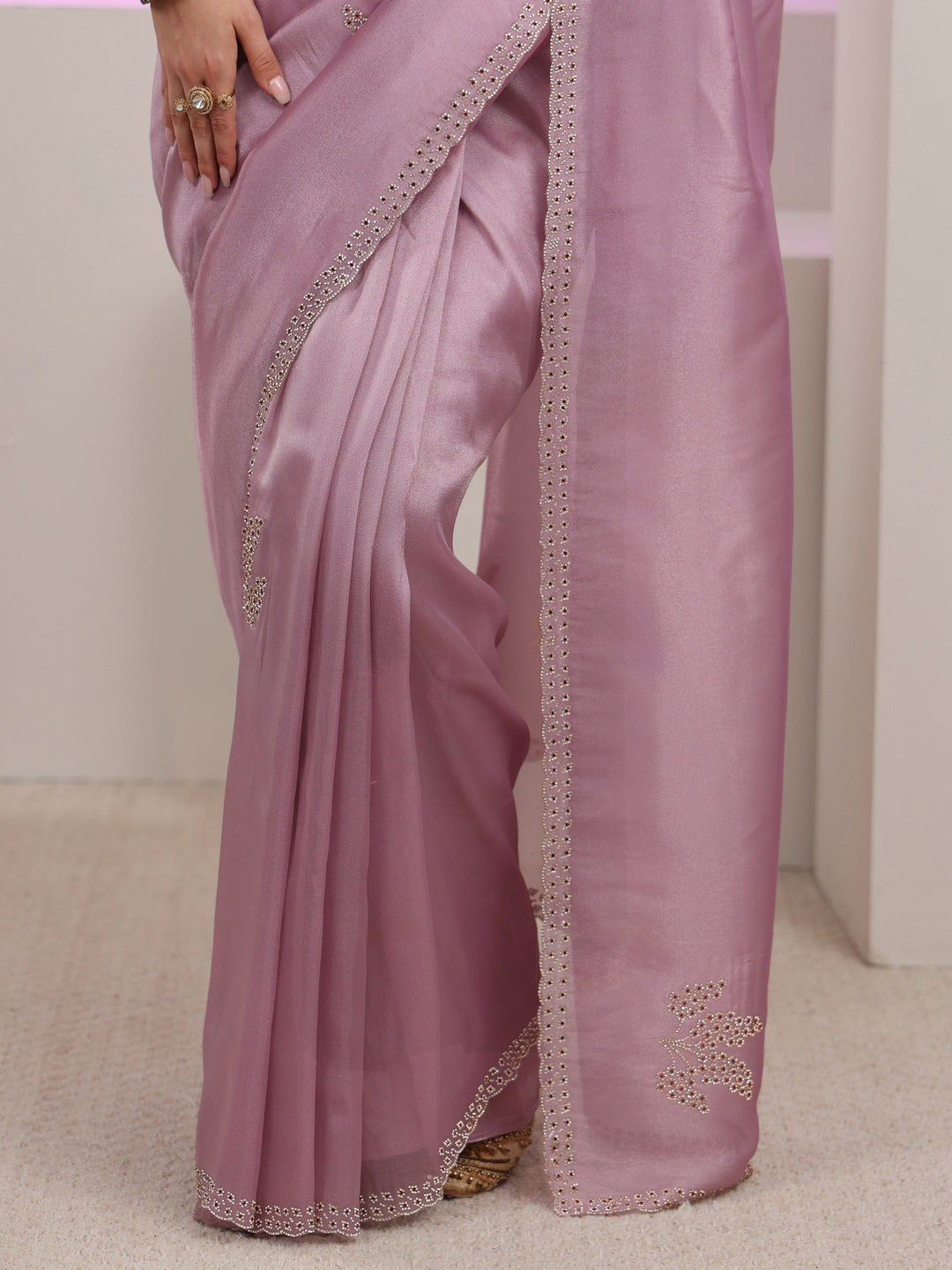  Libas Lavender Embellished Organza Saree 