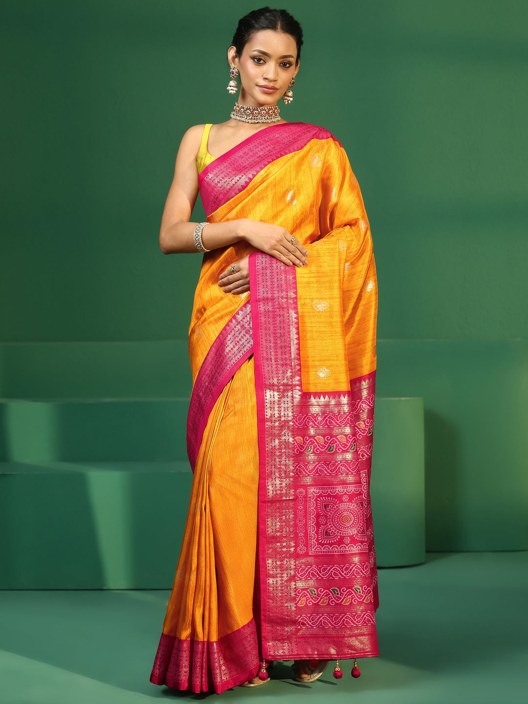  Libas Mustard Printed Silk Blend Saree 