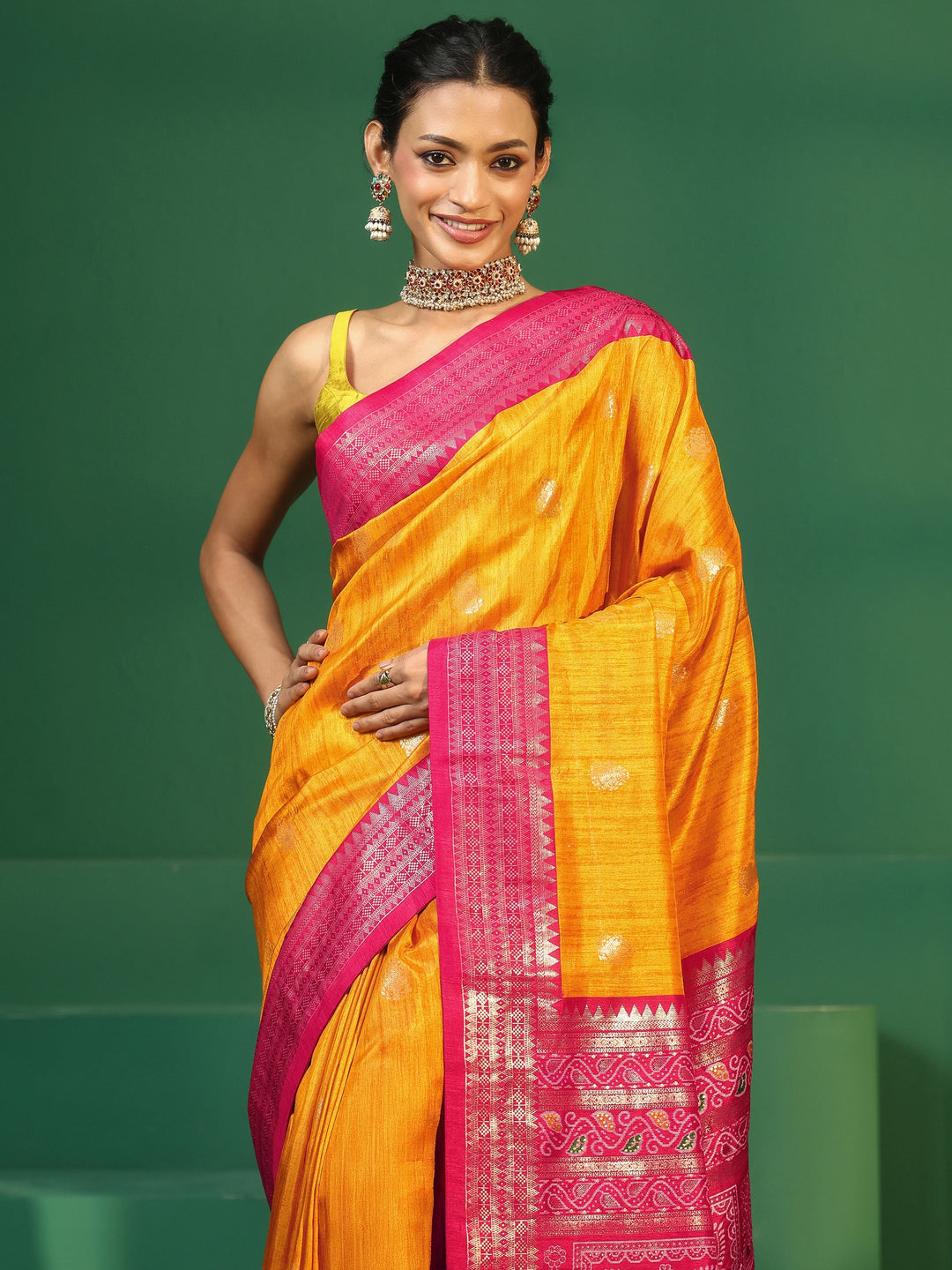  Libas Mustard Printed Silk Blend Saree 