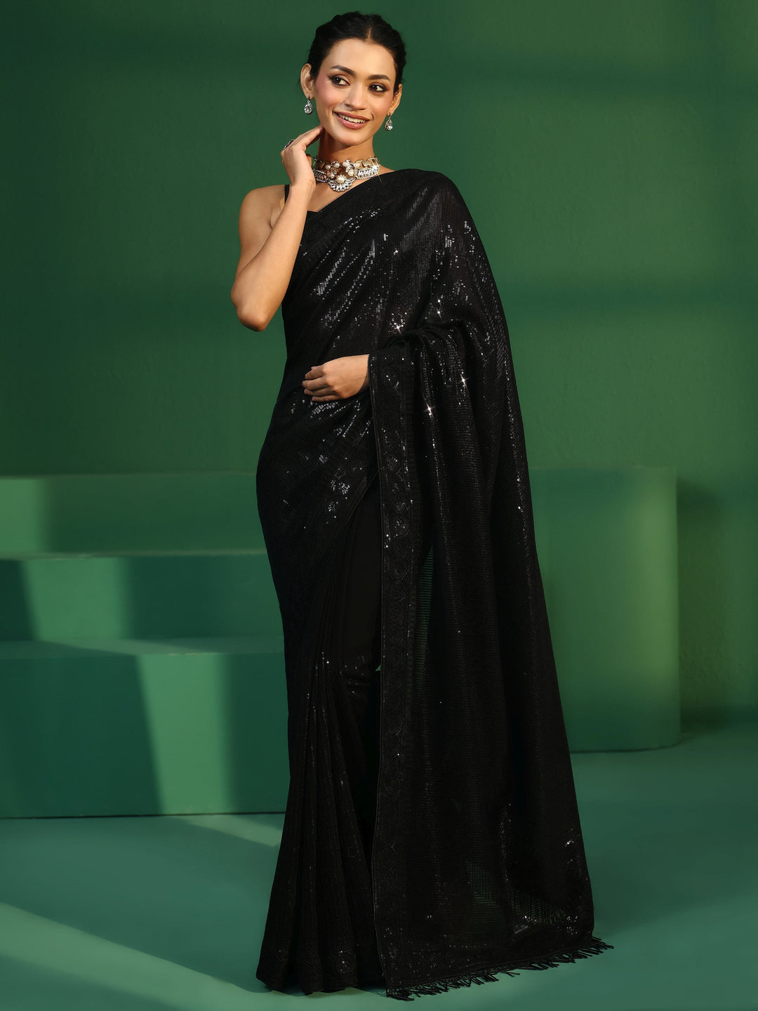  Libas Art Black Sequin Embellished Georgette Saree 